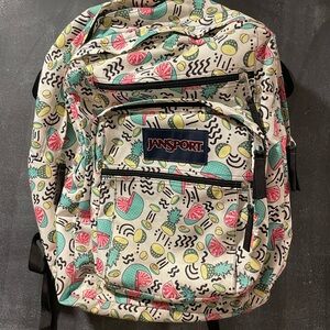 JanSport Big Student Backpack in the "Five A Day" cream print
